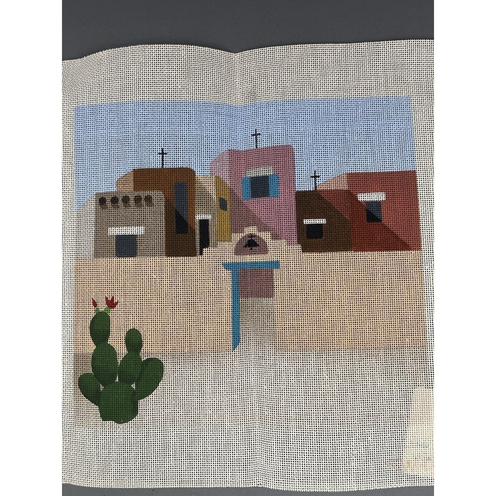 Hand Painted Needlepoint Canvas Southwest Arizona New Mexico Desert Architecture - Picture 2 of 10